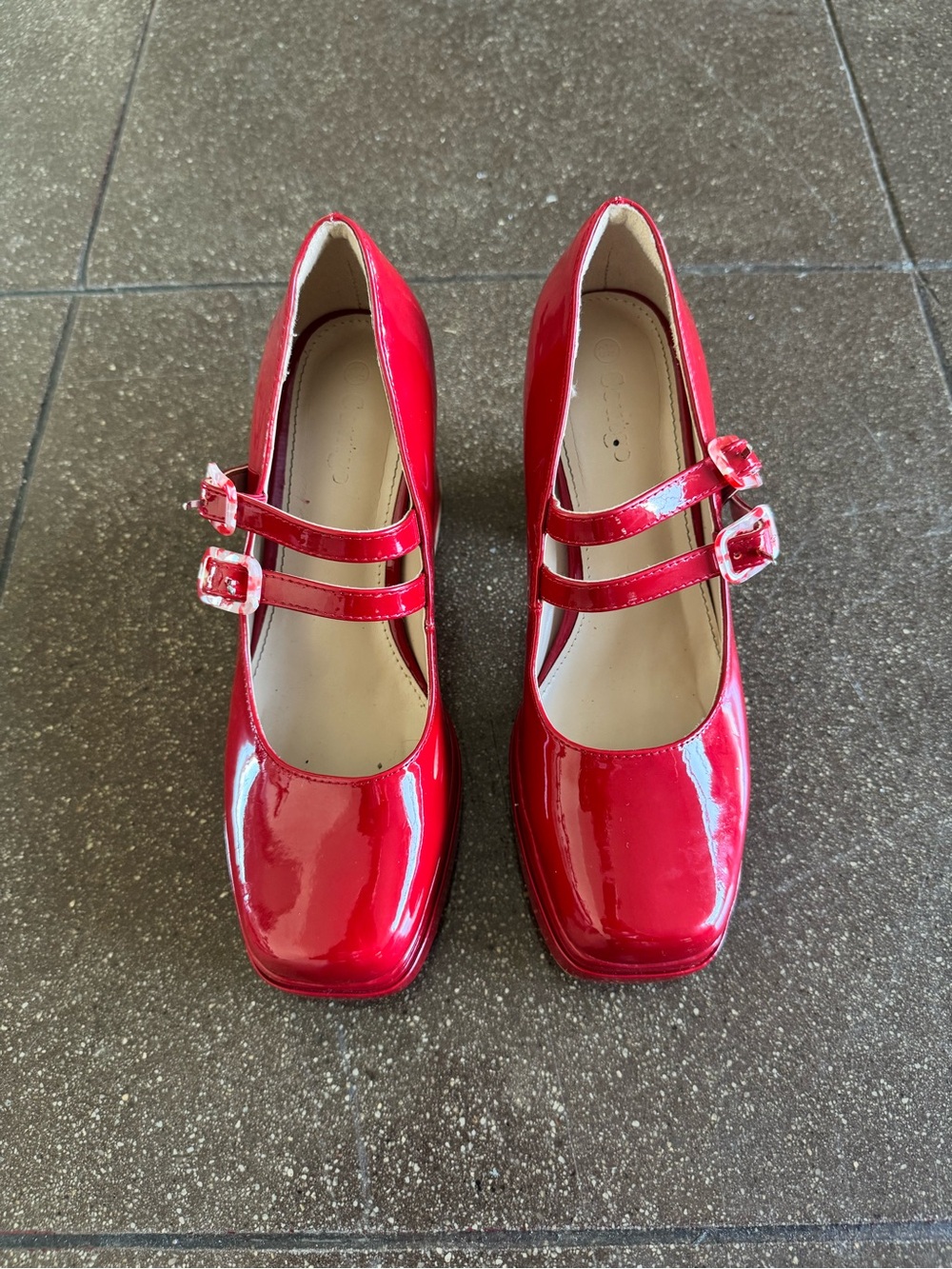 Red Patent Double-Strap Heels